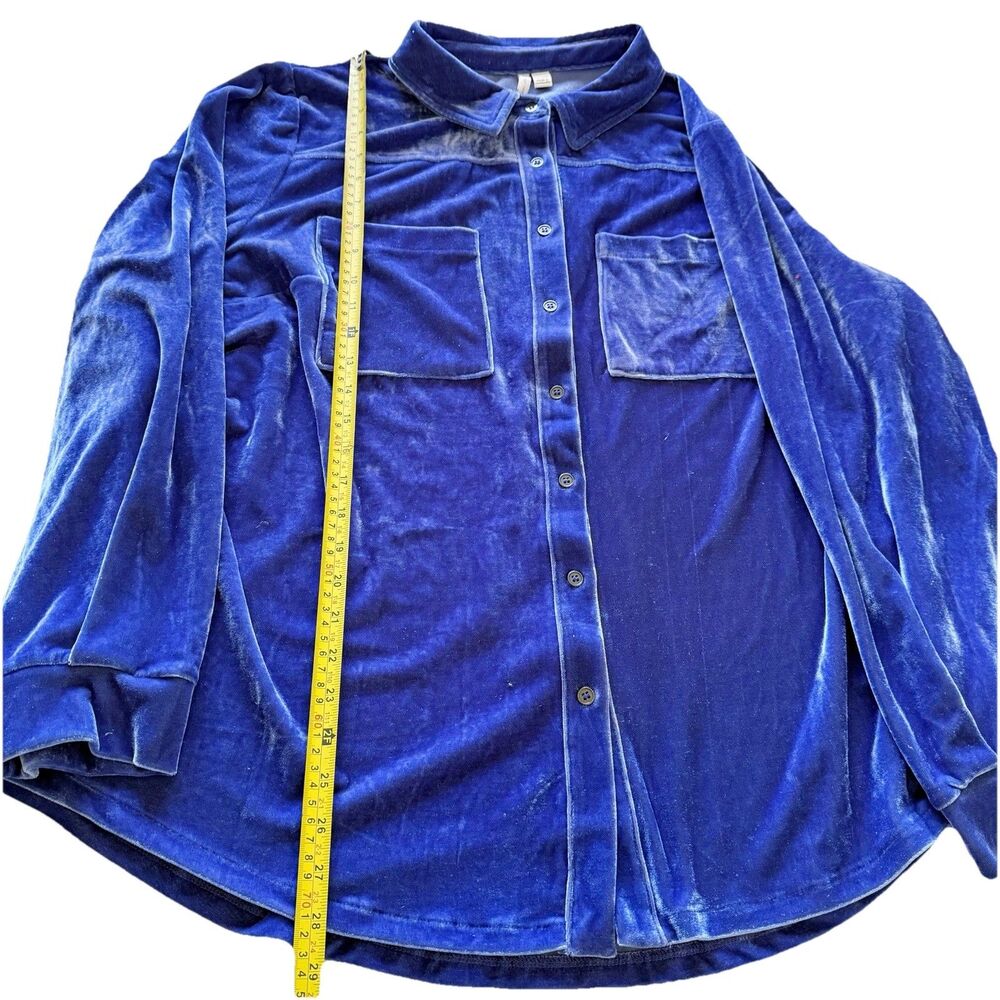 Cato Shirt Long Sleeve Button Up Velour Crushed Velvet Blouse Blue 22/24W 3X - Picture 3 of 16